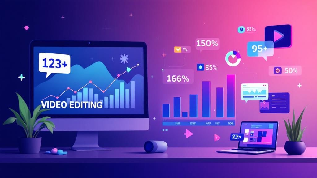 Graphical representation of market trends in video editing, showing rising demand and popular software tools.
